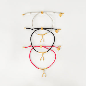 Wishbone String Bracelet (Innuendo Pink) - Gold